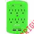 B1-6s900j2usb-grn Bluetech 6 Outlet Surge Protector Dual Usb Ports Wall Mount Strip Neon Green