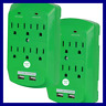B2-6s900j2usb-grn Office Style Surge Protector Electronics Charging Station Outlet 811691023434