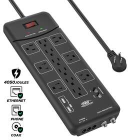 Crst Lts-12ps Surge Protector Power Strip 4050j With Usb Ethernet Coaxial Flat Plug Used