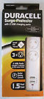 Du6213 Duracell Surge Plugs Protector Power 3x 1.5 Usb Ft Nwt Strip Cord 2