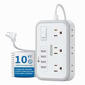 Ntonpower 974255312871 Flat Plug Extension Cord 10 Ft Power Strip With 6 Widely Outlets 4 Usb Ports