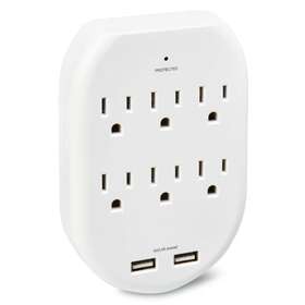 100027830 Onn. Surge Protector Wall Tap With 6 Ac Outlets And 2 Usb Ports -white