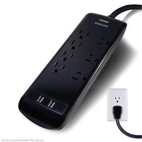 Spp6270bc Philips Spp6270bc/37 7-outlet 2 Usb Port Surge Protector With 4ft Extension Cord Black