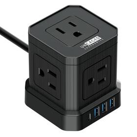 Uncaged Ergonomics 710638851997 Cube Surge Protector Power Strip With Usb Ports 10ft - Black