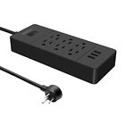 Usp-6a3u-us-bk Ntonpower Flat Plug Power Strip With Outlets Usb Ports No
