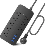 Power Strip Surge Protector - 8 Outlets + Wall Mountable For Home Office (black). Fixed Price $14.72.