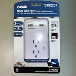 Prime 2-OUTLET Surge Protector With Usb Charger 3.4A 450 Joules General Use. Fixed Price $9.95.