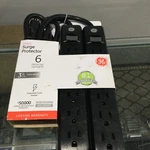 Ge 6 Outlet Power Strip 2 Pack, 3 Cord, Black 450 Joules. Fixed Price $13.00.