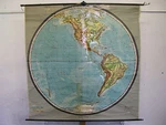 School Wall Map America Planisphere Globe Hemisphere 1949 165X166. Fixed Price $178.12.