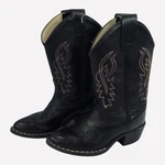 Old Cowboy Boots Black Leather Western Pull On B8110 Child Boys Size 10.5D. Fixed Price $28.00.