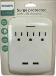Philips 3-OUTLET 2-USB Ports Surge Protector With Charging 2.1 Amp 1813-343. Fixed Price $14.99.