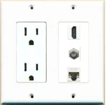 2 Gang 15 Amp Duplex Power Outlet Hd Coax Cable CAT5E Coupler Wall Plate. Fixed Price $24.48.