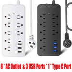 Power Strip Surge Protector 8 Ac Outlets 3 Usb Ports + Type 4 Ft Cable. Fixed Price $13.95.