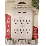 Merkury Innovations Usb Wall Plate, 6 Outlets, 2 Ports, Surge Protection,. Fixed Price $10.00.