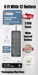 Utilitech 6-FT 12-OUTLET 2-USB Ports Indoor Black Power Strip Surge Protector. Fixed Price $19.99.