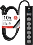 6-OUTLET Surge Protector, 10 Ft Extension Cord, Power Strip, 600 Joules,black. Fixed Price $18.95.