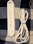 White Surge Protector Power Strip, Outlets, Usb Ports, 6FT Cable. Fixed Price $20.00.
