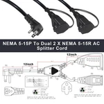 To Y Splitter Extension Cord 2.5FT 3 Prong Power 125V Black. Fixed Price $21.56.